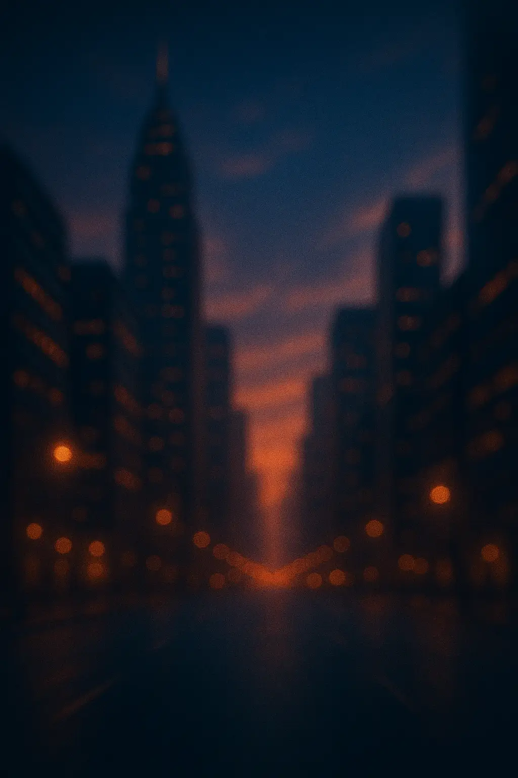 Futuristic cityscape with glowing streetlights and shallow depth of field, ideal for AI-generated background animations